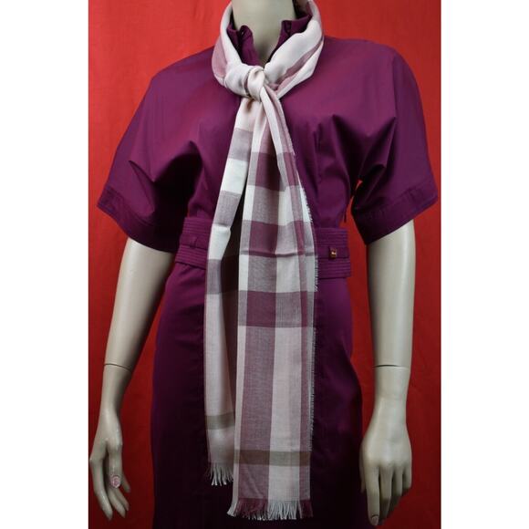 NWT BURBERRY TONAL PINK WOOL CASHMERE NOVA CHECK LIGHTWEIGHT SCARF 18X80 200X45 - Picture 7 of 12